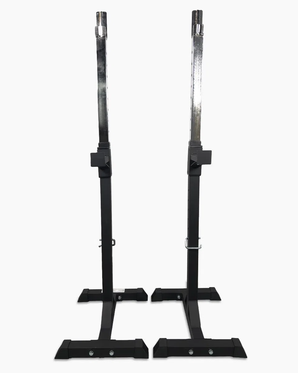 BOOMFIT Squat Rack para Barra Olímpica | Soporte de Sentadillas Regulable en Altura 110-185 cm | Carga hasta 200 kg con Topes de Seguridad | Acero Robusto para Home Gym y Box
