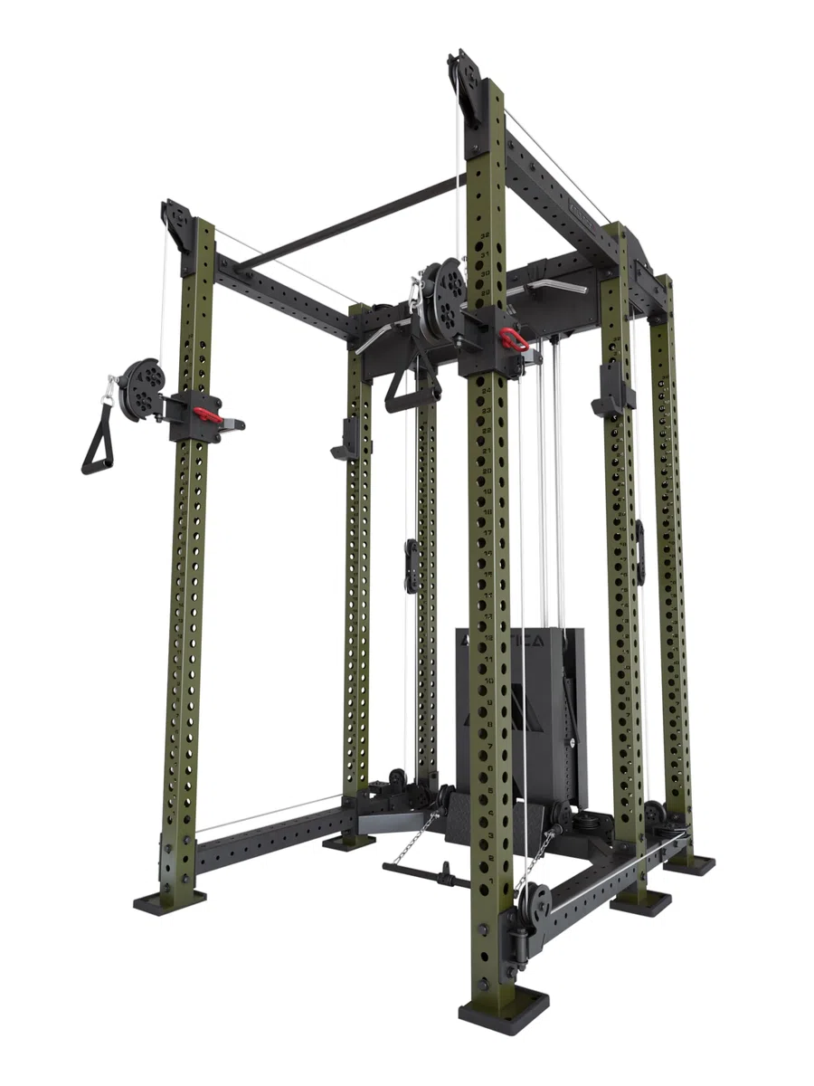 ATLETICA R8 Alpha | Power Rack | Squat Rack & Kabelzugzug | 180 kg Steckgewichte para Cable Cross, Latzug, Remo, dominadas, J-Hooks | 6-Ppostes